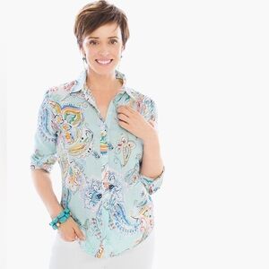 Chico’s effortless linen whimsy paisley shirt size 3